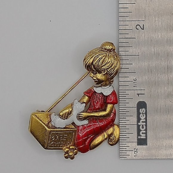 Little Girl with Kitten Brooch/Pin Vintage Signed Danecraft - Picture 6 of 6